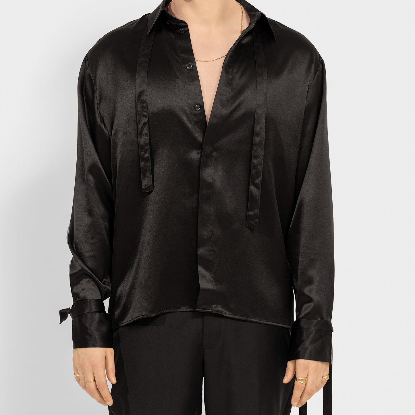 Oversized Black Silk Tassel Shirt