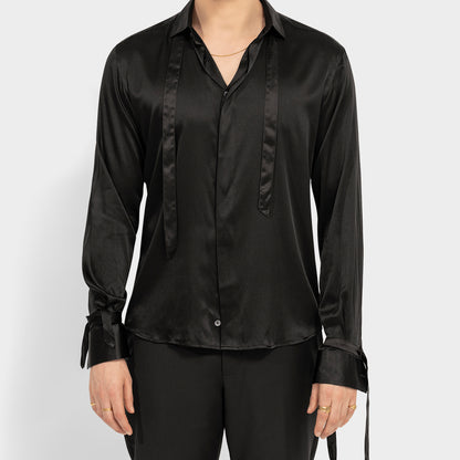 Tailored Black Silk Tassel Shirt