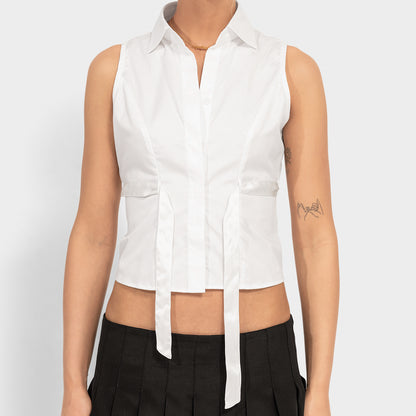 Princess Seam Cropped Tassel Shirt