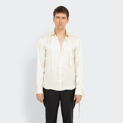 Tailored Ivory Silk Tassel Shirt