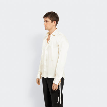 Tailored Ivory Silk Tassel Shirt