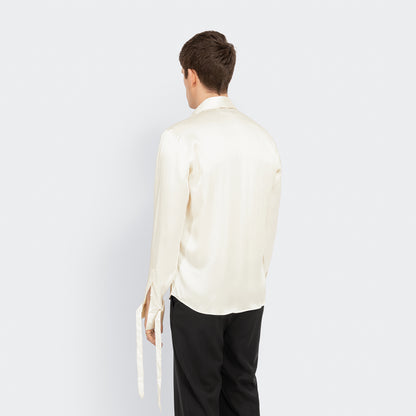 Tailored Ivory Silk Tassel Shirt