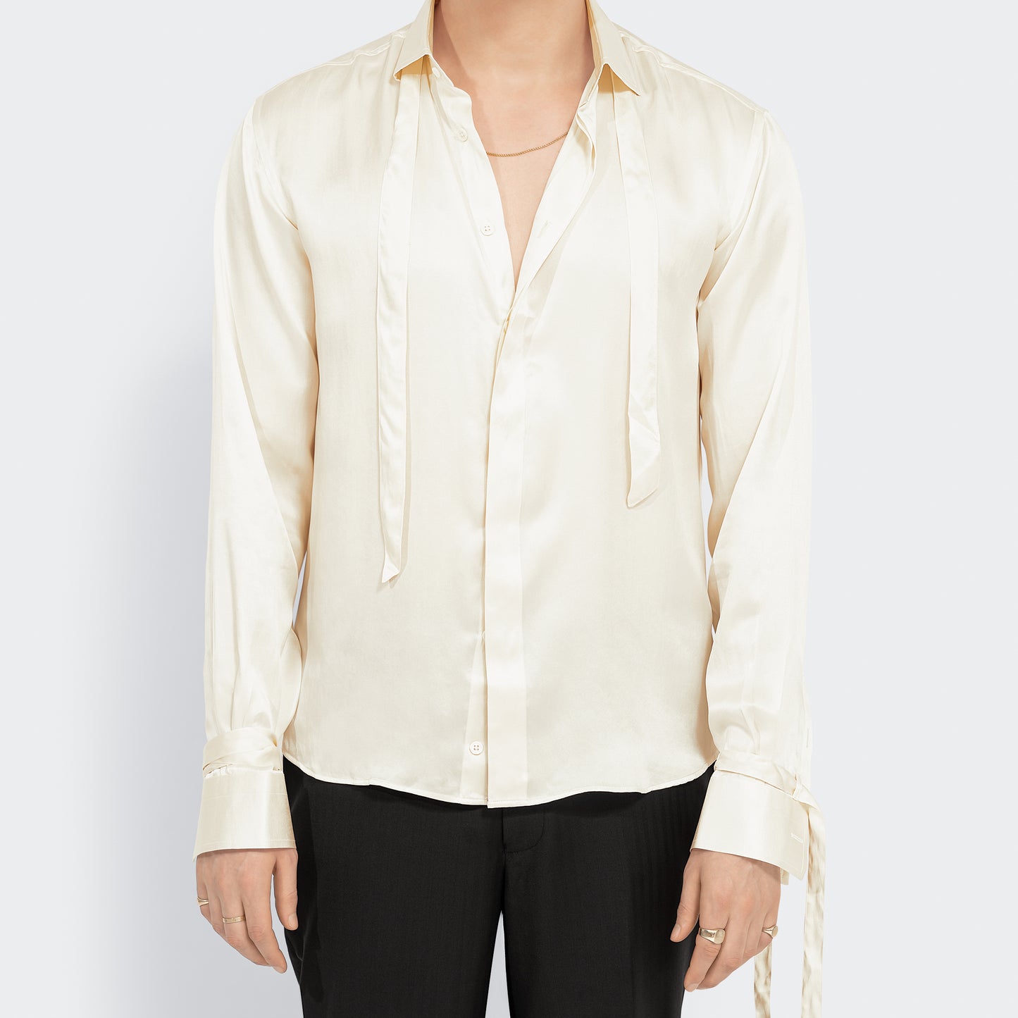 Tailored Ivory Silk Tassel Shirt