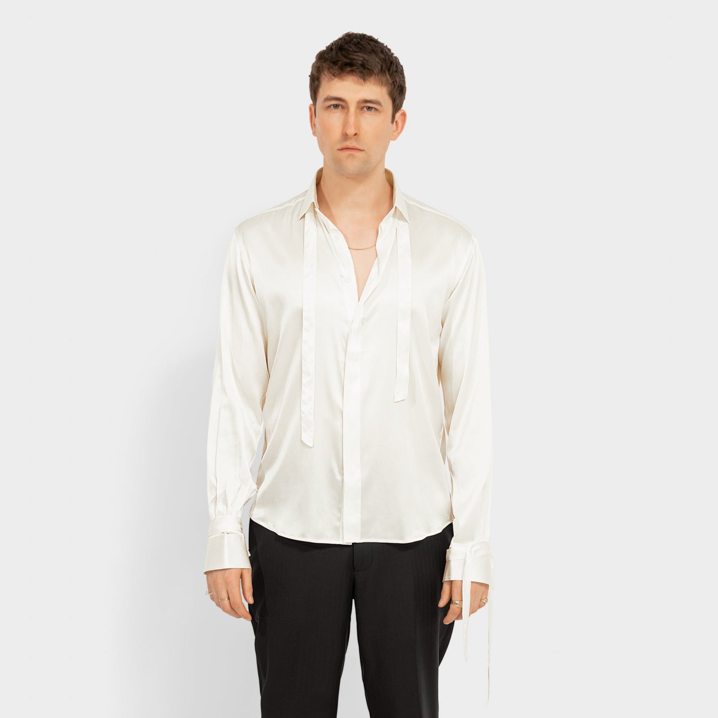 Tailored White Silk Tassel Shirt