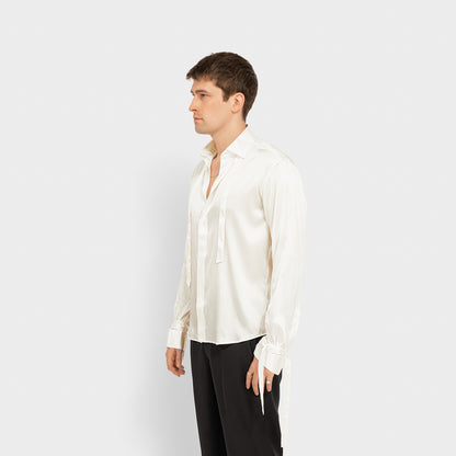 Tailored White Silk Tassel Shirt