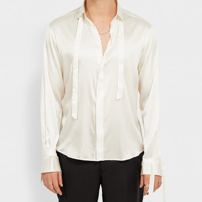 Tailored White Silk Tassel Shirt