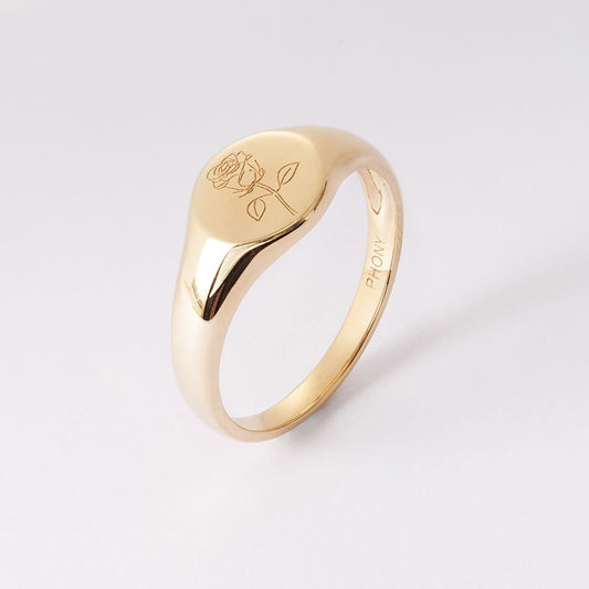 14K Gold Engraved Signet Ring